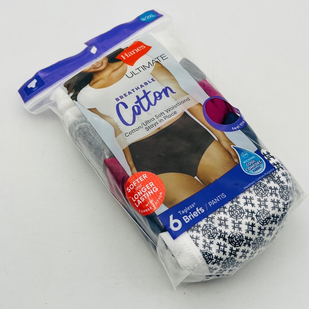 Hanes Ultimate Breathable Cotton Briefs 5 Pack Tagless Panties Multi 9/2XL